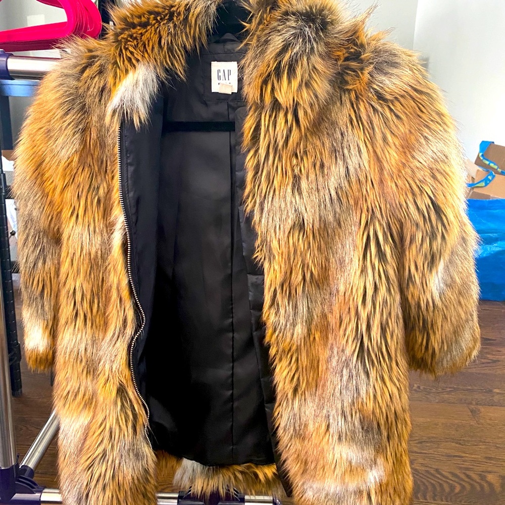 Gap kids faux fur hooded coat NWOT